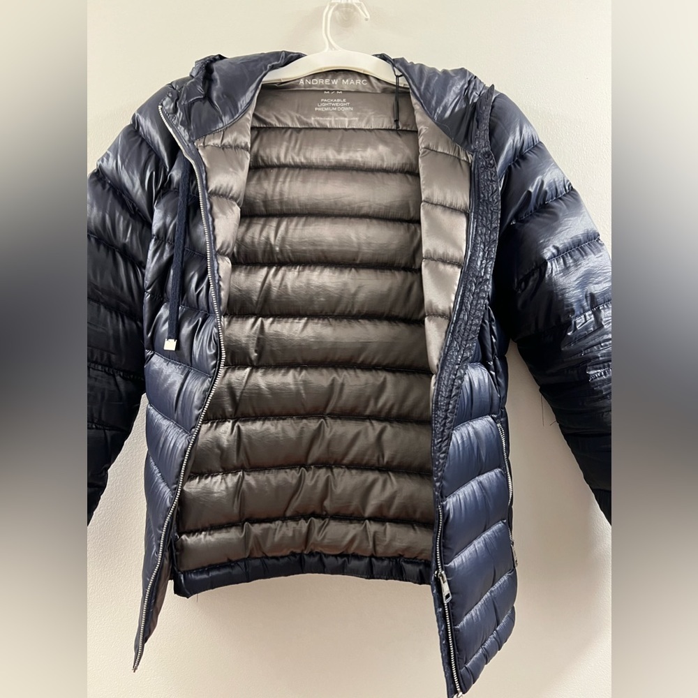 Andrew Marc Packable Lightweight Down Premium Jacket Navy - Picture 14 of 16